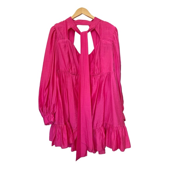 ASOS LUXE Curve Pussybow Cupped Mini Dress Blouson Sleeve Open Back Pink Size 18 - Picture 8 of 14